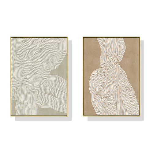 Wall Art 50cmx70cm Abstract Line 2 Sets Gold Frame Canvas - Main Image
