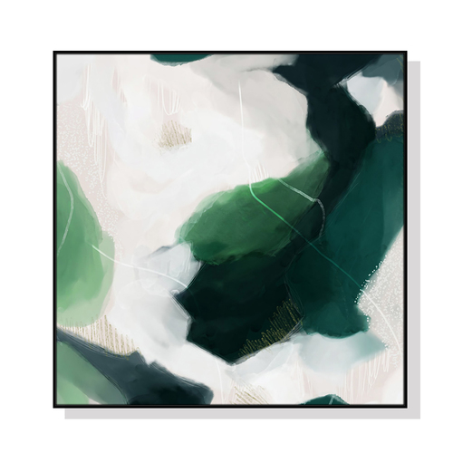 Wall Art 50cmx50cm French Abstract Green Black Frame Canvas - Main Image