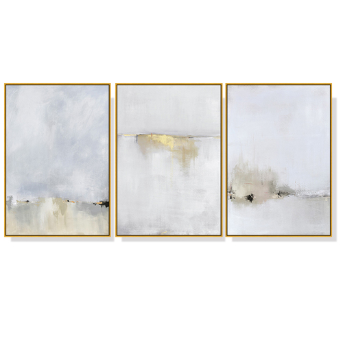 Wall Art 60cmx90cm Abstract golden white 3 Sets Gold Frame Canvas - Main Image