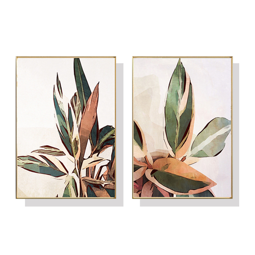Wall Art 40cmx60cm Botanical Leaves 2 Sets Gold Frame Canvas - Main Image