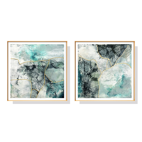 Wall Art 60cmx60cm Marbled Green 2 Sets Gold Frame Canvas - Main Image