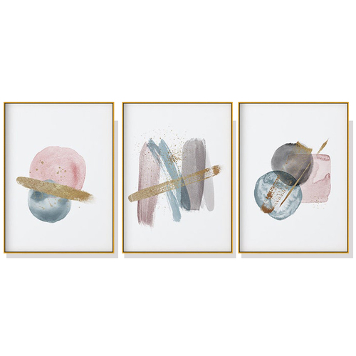 Wall Art 60cmx90cm Blush Pink Watercolor 3 Sets Gold Frame Canvas - Main Image