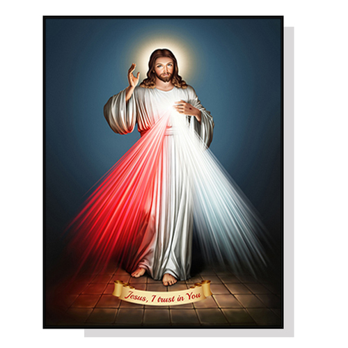 Wall Art 60cmx90cm Jesus Divine Mercy I Trust In You Black Frame Canvas - Main Image
