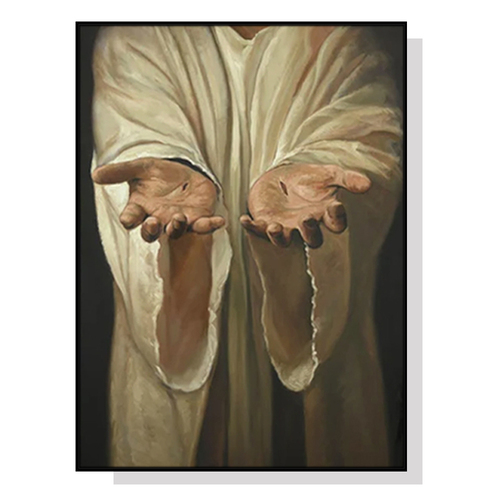 Wall Art 50cmx70cm Jesus Nail Hand Black Frame Canvas - Main Image