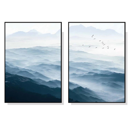 Wall Art 80cmx120cm Blue mountains 2 Sets Black Frame Canvas - Main Image