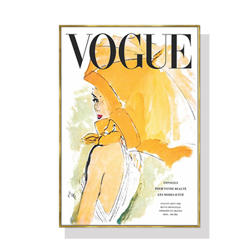 Wall Art 90cmx135cm Vogue Girl Gold Frame Canvas - Main Image
