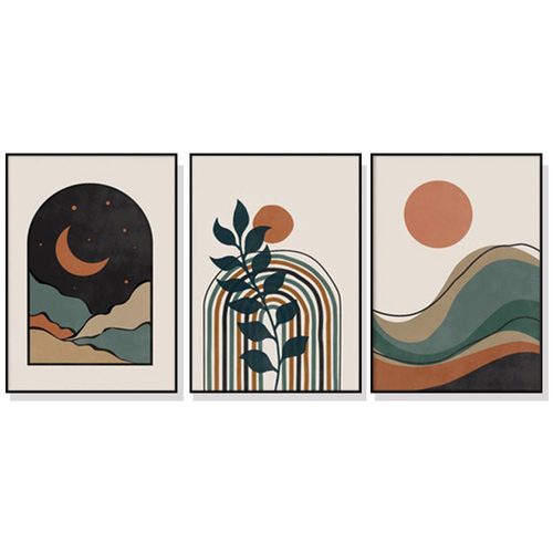 Wall Art 40cmx60cm Abstract Dark Green 3 Sets Black Frame Canvas - Main Image