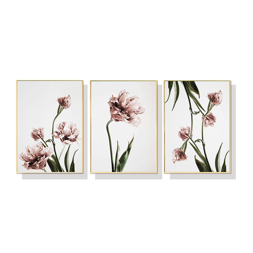 Wall Art 70cmx100cm Tulip Flower 3 Sets Gold Frame Canvas - Main Image