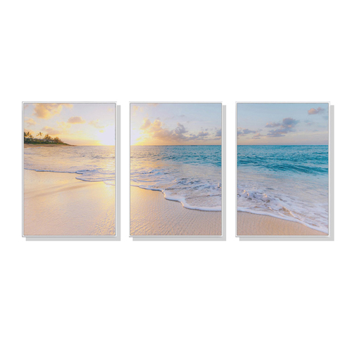 Wall Art 70cmx100cm Ocean and beach 3 Sets White Frame Canvas - Main Image