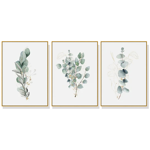 Wall Art 70cmx100cm Eucalyptus Plant 3 Sets Gold Frame Canvas - Main Image