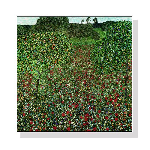 Wall Art 100cmx100cm Field of Poppies by Gustav Klimt White Frame Canvas - Main Image