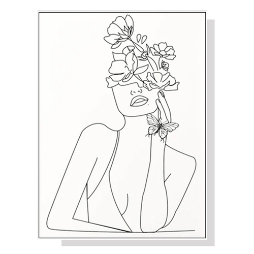 Wall Art 80cmx120cm Line Art Girl White Frame Canvas - Main Image
