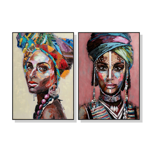 Wall Art 70cmx100cm African women 2 Sets Black Frame Canvas - Main Image