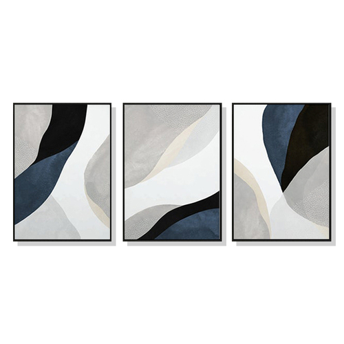 Wall Art 100cmx150cm Abstract Navy Blue 3 Sets Black Frame Canvas - Main Image