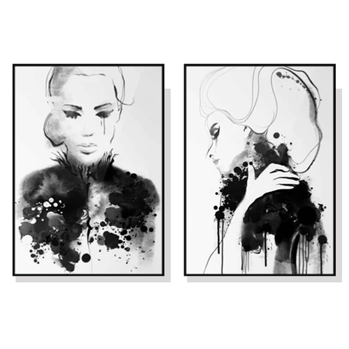 Wall Art 100cmx150cm Watercolor Sketch 2 Sets Black Frame Canvas - Main Image