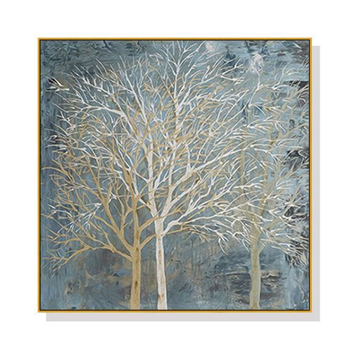 Wall Art 60cmx60cm Forest In The Twilight Trees Gold Frame Canvas - Main Image