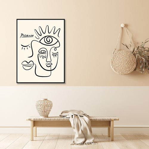 Wall Art 50cmx70cm Line Art By Pablo Picasso Black Frame Canvas - Main Image