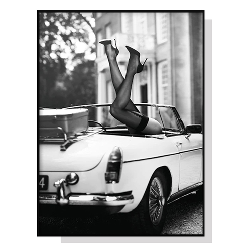 Wall Art 80cmx120cm High Heels in Classic Car Black Frame Canvas - Main Image