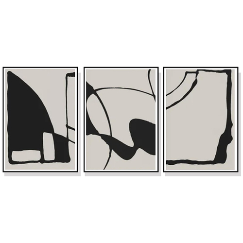 Wall Art 80cmx120cm Black Beige 3 Sets Black Frame Canvas - Main Image