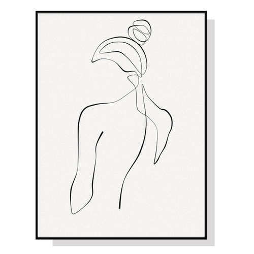 Wall Art 90cmx135cm Woman Back Line Art Black Frame Canvas - Main Image