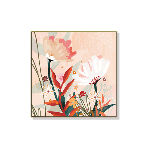 Wall Art 100cmx100cm Native Floral Gold Frame Canvas - Main Image