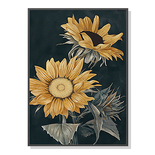 Wall Art 70cmx100cm Sunflowers Black Frame Canvas - Main Image