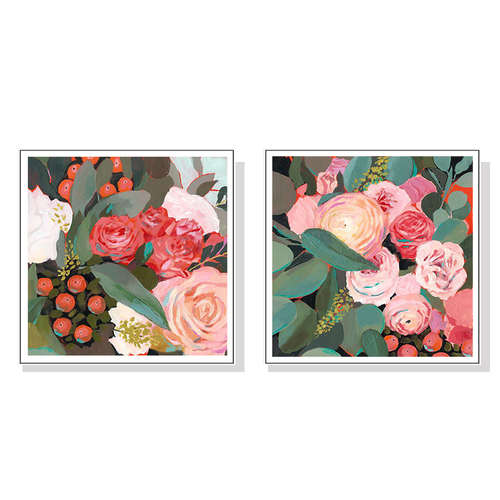 Wall Art 60cmx60cm Eucalyptus Bouquet 2 Sets White Frame Canvas - Main Image