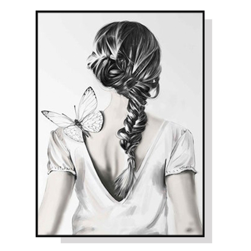 Wall Art 80cmx120cm Woman Back With Butterfly Black Frame Canvas - Main Image