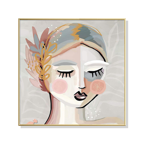 Wall Art 100cmx100cm Calm Girl Gold Frame Canvas - Main Image