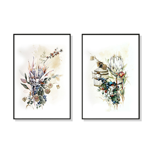 Wall Art 60cmx90cm Berries And Protea 2 Sets Black Frame Canvas - Main Image