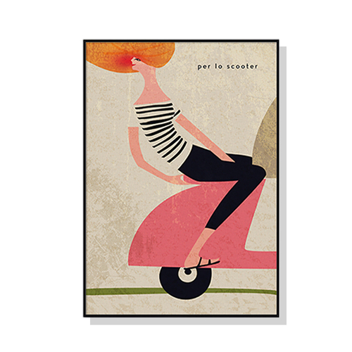 Wall Art 70cmx100cm Scooter Black Frame Canvas - Main Image