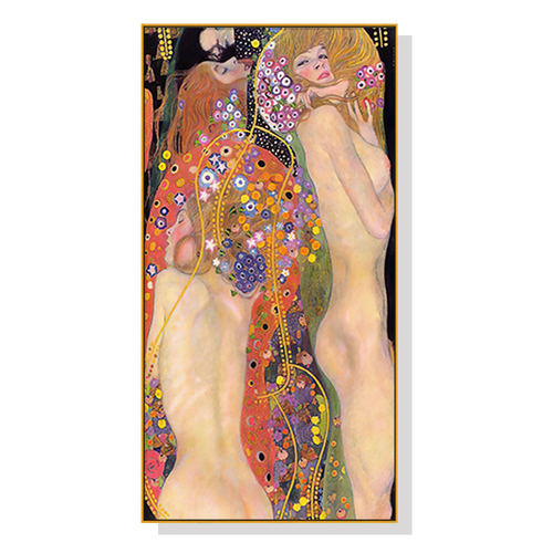 Wall Art 60cmx120cm Water Serpents By Gustav Klimt Gold Frame Canvas - Main Image