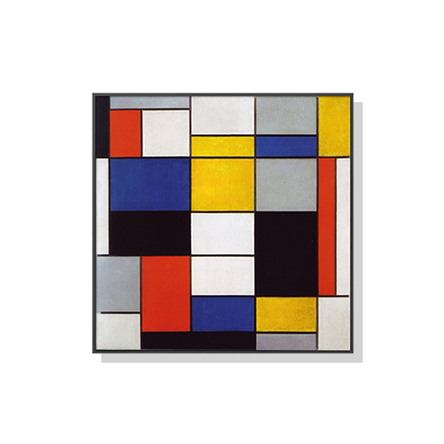 Wall Art 80cmx80cm Large Composition A By Piet Mondrian Black Frame Canvas - Main Image