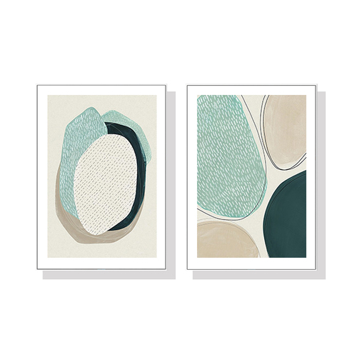 Wall Art 50cmx70cm Abstract Green Circle 2 Sets White Frame Canvas - Main Image