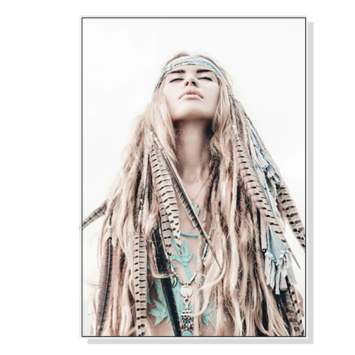 Wall Art 100cmx150cm BOHO Girl White Frame Canvas - Main Image