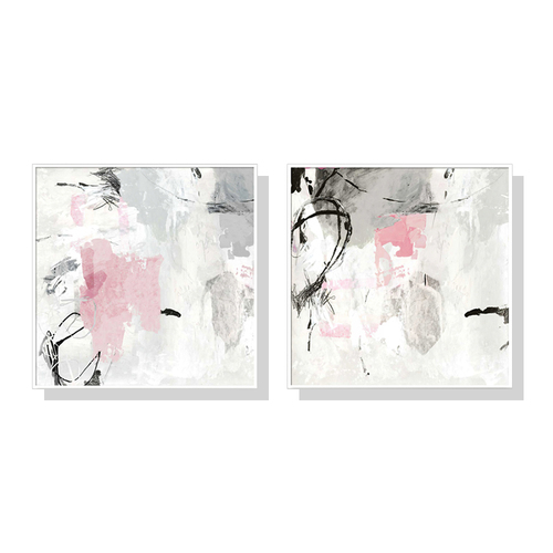 Wall Art 70cmx70cm Abstract Pink Grey 2 Sets White Frame Canvas - Main Image
