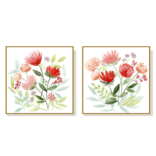 Wall Art 100cmx100cm Florals 2 Sets Gold Frame Canvas - Main Image