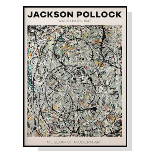 Wall Art 40cmx60cm Jackson Pollock Exhibition III Black Frame Canvas - Main Image