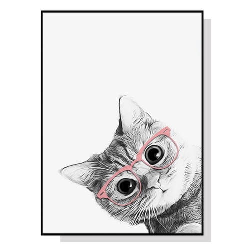 Wall Art 70cmx100cm Cat With Glasses Black Frame Canvas - Main Image