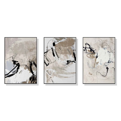 Wall Art 80cmx120cm Modern Abstract Beige 3 Sets Black Frame Canvas - Main Image