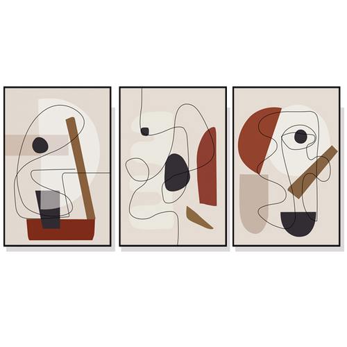 Wall Art 100cmx150cm Abstract Line Art By Picasso 3 Sets Black Frame Canvas - Main Image