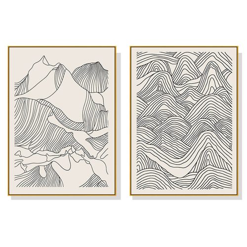 Wall Art 50cmx70cm Line Art Mountain 2 Sets Gold Frame Canvas - Main Image