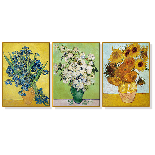 Wall Art 80cmx120cm Van Gogh sunflowers Roses 3 Sets Gold Frame Canvas - Main Image