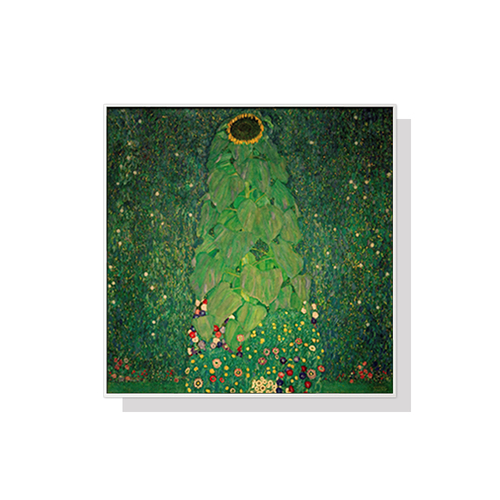 Wall Art 100cmx100cm Sunflower by Gustav Klimt White Frame Canvas - Main Image