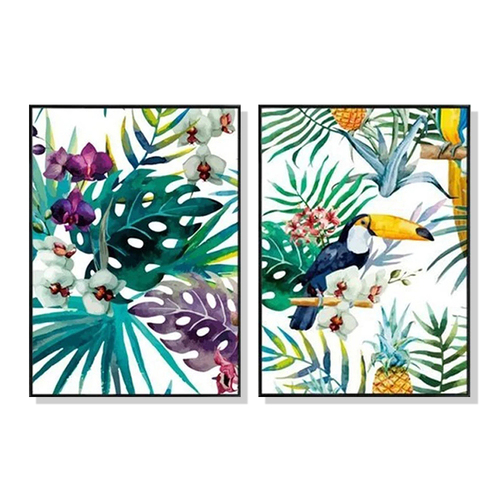 Wall Art 70cmx100cm Toucan and orchid 2 Sets Black Frame Canvas - Main Image