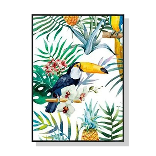 Wall Art 90cmx135cm Toucan plants Black Frame Canvas - Main Image
