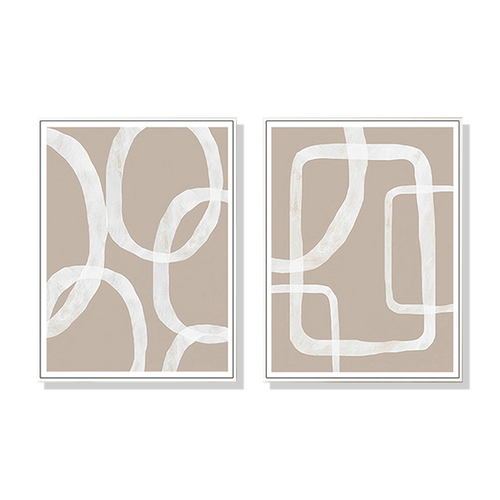 Wall Art 60cmx90cm Abstract White Lines 2 Sets White Frame Canvas - Main Image
