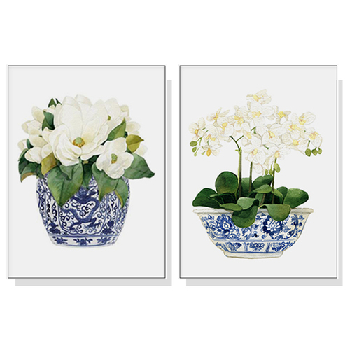 Wall Art 80cmx120cm Elegant Flower 2 Sets White Frame Canvas - Main Image