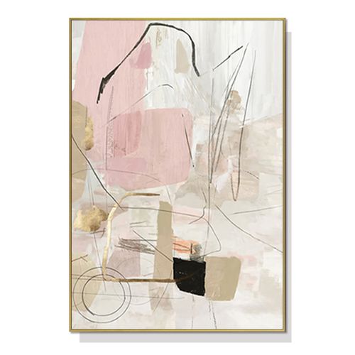 Wall Art 60cmx90cm Abstract Pink Gold Frame Canvas - Main Image