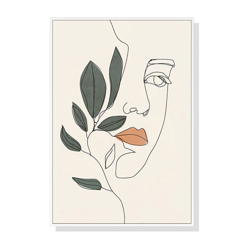 Wall Art 80cmx120cm Line Art Girl Face White Frame Canvas - Main Image